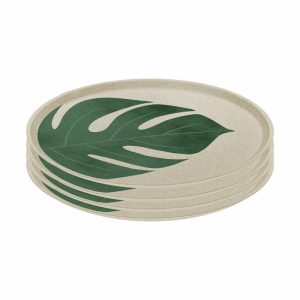 Connect Plate Ø25.5 Cm 4-Pack | Tableware Plastic Plates Plastic Plates Monstera leaf