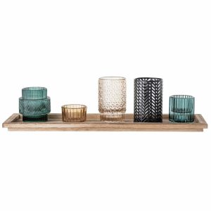 Lantern With Wooden Tray 6 Pieces | Home Accessories Tea Light Holders, Lanterns & Candle Dishes Candle Holders Home Accessories