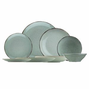 Porcelain Set Straight Edge 24 Pieces | Tableware Table Settings & Starter Sets Plates Green