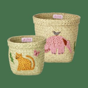 Raffia Storage Basket Round 2 Pieces | Home Accessories Storage Baskets Home Accessories Animal Embroidery-Pink-orange