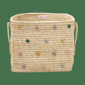 Raffia Storage Basket With Dots | Home Accessories Storage Baskets Home Accessories Dove Blue