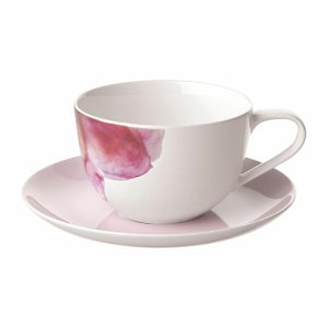 Rose Garden Cup With Saucer | Tableware Tea & Coffee Saucers Plates Pink-white