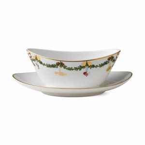 Star Fluted Christmas Sauce Bowl With Saucer | Tableware Sauce & Gravy Boats Bowls & Serving Dishes Sauce & Gravy Boats